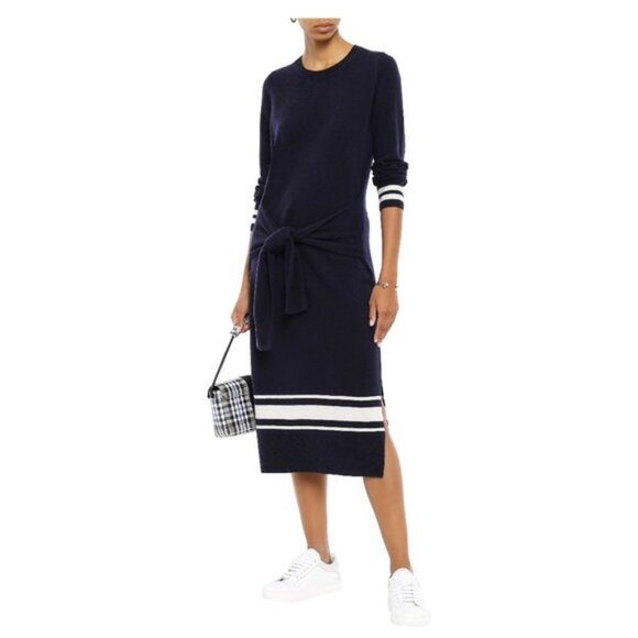 Sandro Cashmere Wool Stripe Midi Knit Sweater Bryone Dress Preppy Paris Academia - Picture 2 of 14